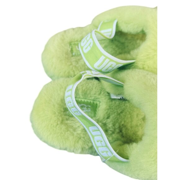 UGG OH YEAH SLIDE Wool Slipper Sandal Neon Yellow KIDS  US Size 3 - Picture 3 of 9